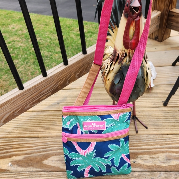 Simply Southern Handbags - Simply Southern Palm-Print Crossbody Bag in Navy and Pink